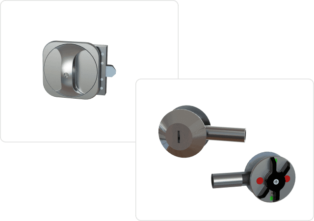 Two types of door latching systems designed and manufactured by Harper Engineering Co.