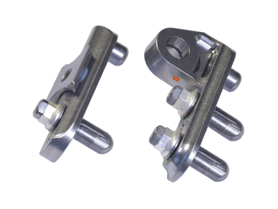 Both sides of seat track fittings designed and manufactured by Harper Engineering Co.